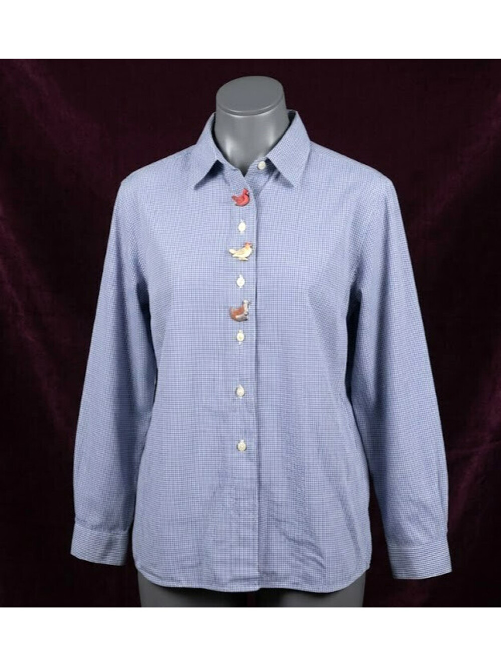 Vintage The Hub Breckenridge TX Embroidered Duck Goose Gingham Shirt Women Sz 12
